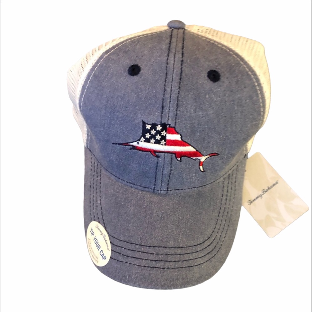 🆕 Tommy Bahama Patriotic Marlin Logo Trucker Hat